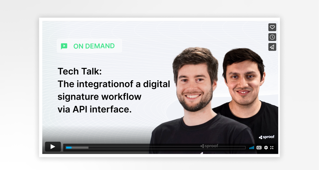 Thumbnail Webinar-Video sproof sign Tech Talk API Integration